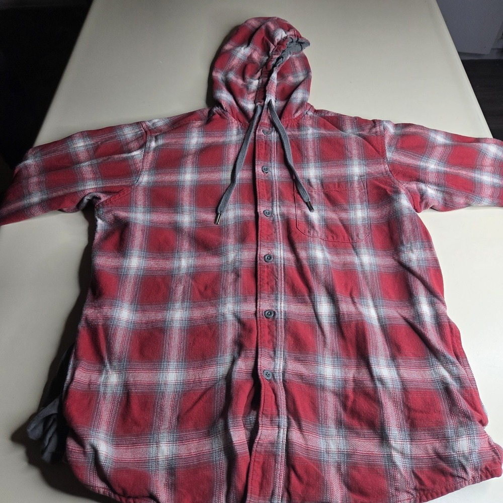 RedHead Flannel Jacket  Mens Medium Red Insulated Snap Zip Outdoors Hooded Plaid